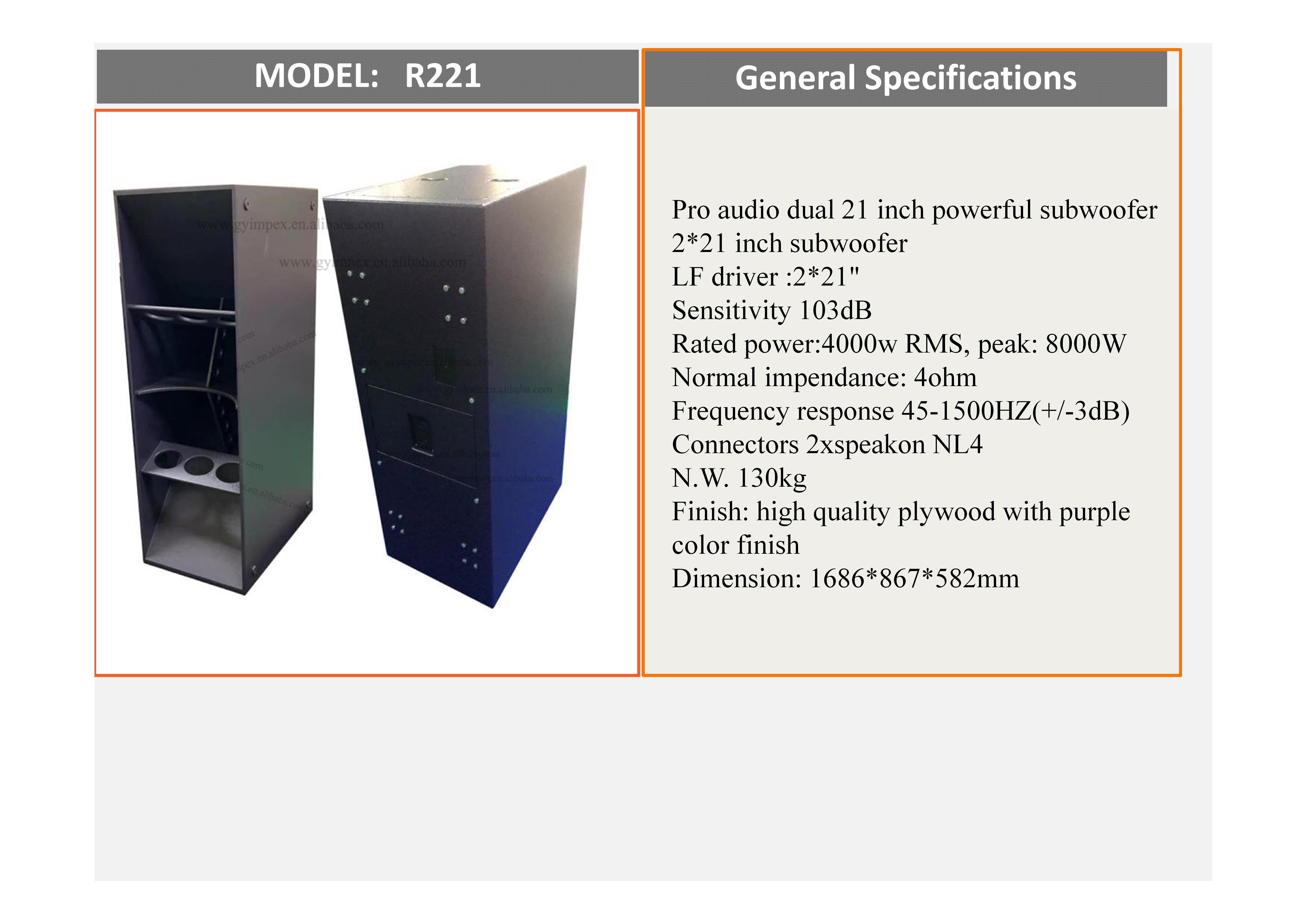 Professional Double 21 inch passive subwoofer big power 4000W subwoofer