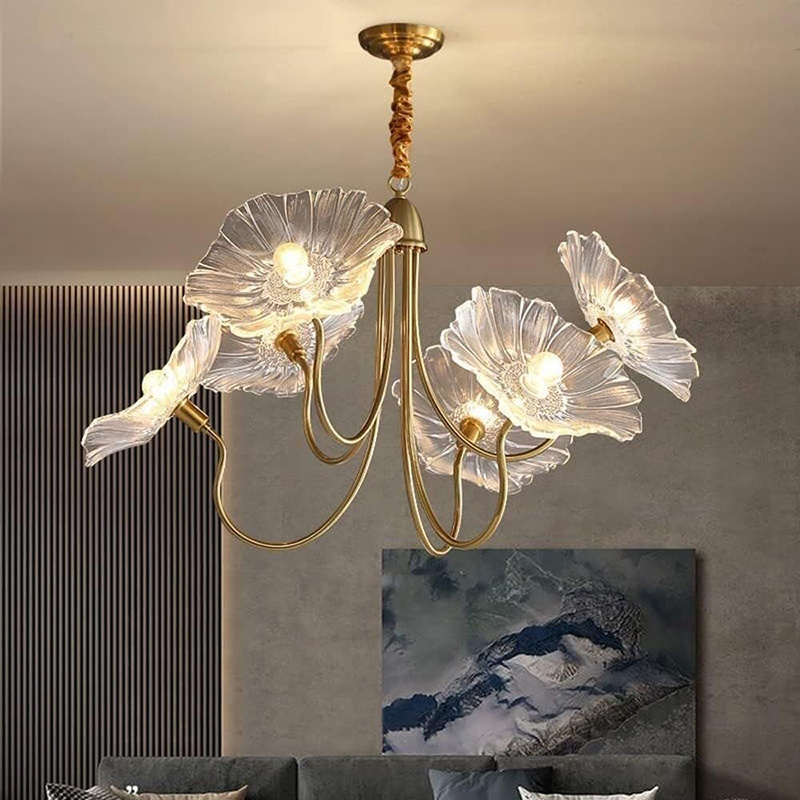 Modern Glass Lotus Leaf LED Chandeliers Pendant Ceiling Lights Lamp for Dining Living Room Bedroom Kitchen Study Room Entryway