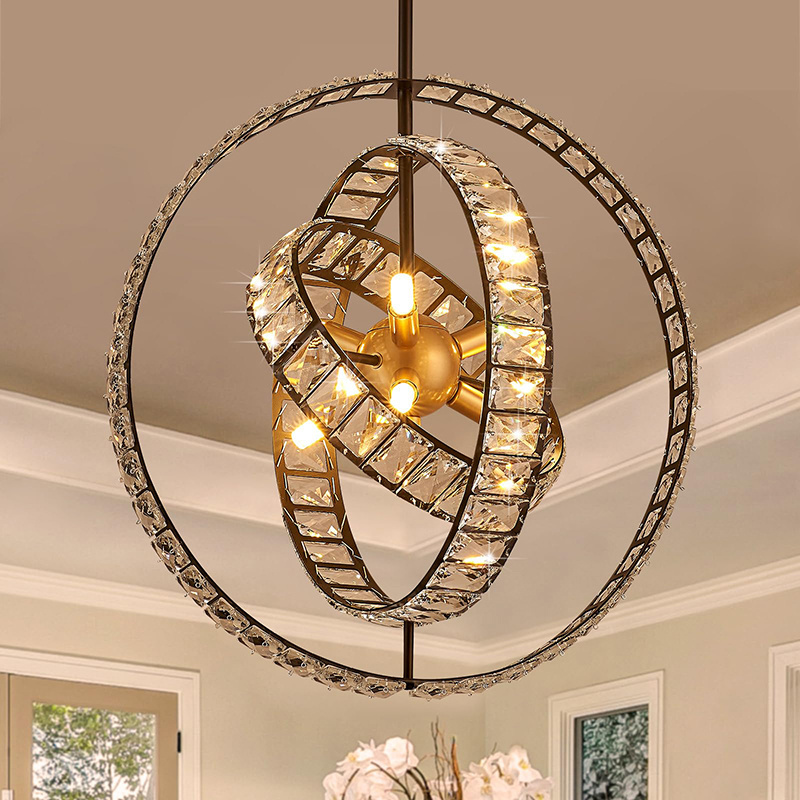 2024 Luxury Modern Adjustable Hanging Crystal Iron Globe Sputnik Chandeliers LED Pendant Light For Dining Living Room  Hotel