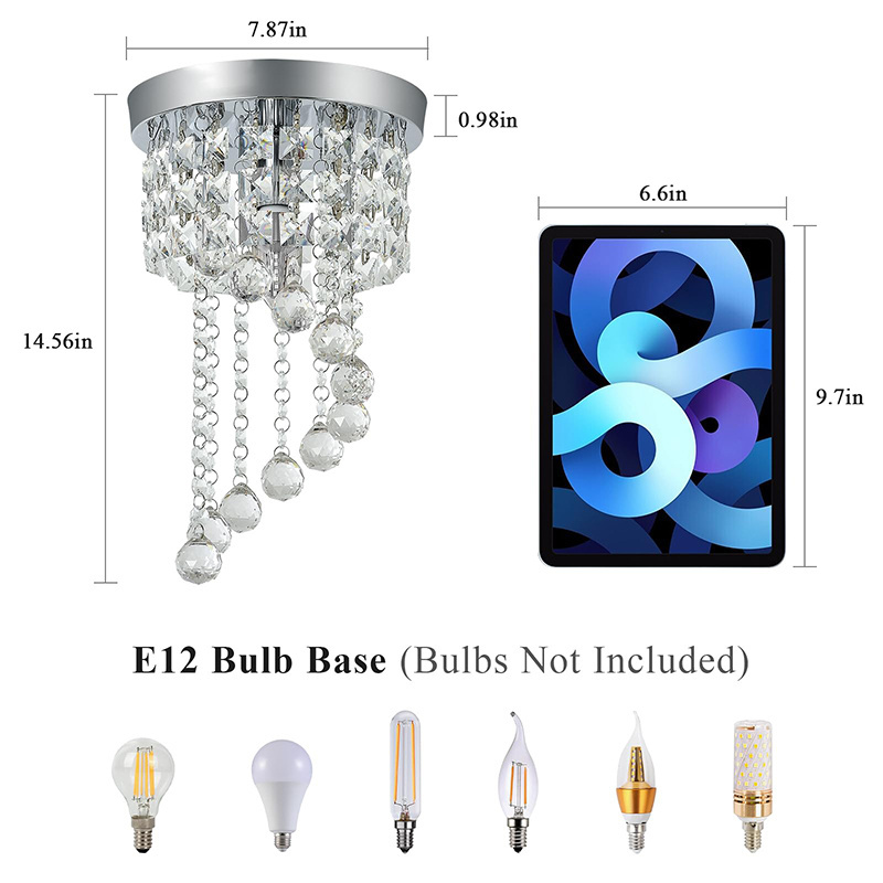 Modern Flush Mount S-Shaped Raindrop Crystal LED Chandelier Pendant Ceiling Light for Bedroom Hallway Dining Living Room Kitchen