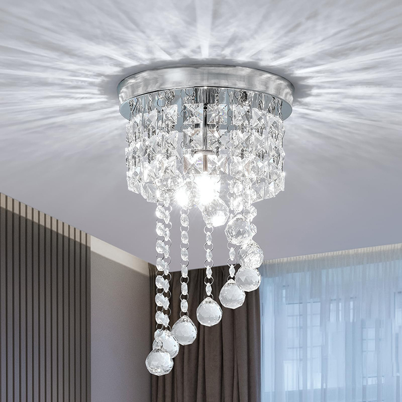 Modern Flush Mount S-Shaped Raindrop Crystal LED Chandelier Pendant Ceiling Light for Bedroom Hallway Dining Living Room Kitchen