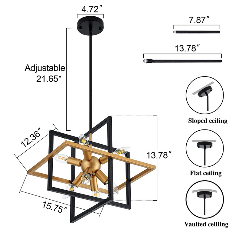 New Designed Modern Industrial Adjustable Hanging Iron Geometric Lamp Chandeliers LED Pendant Light For Entryway Hotel Villa