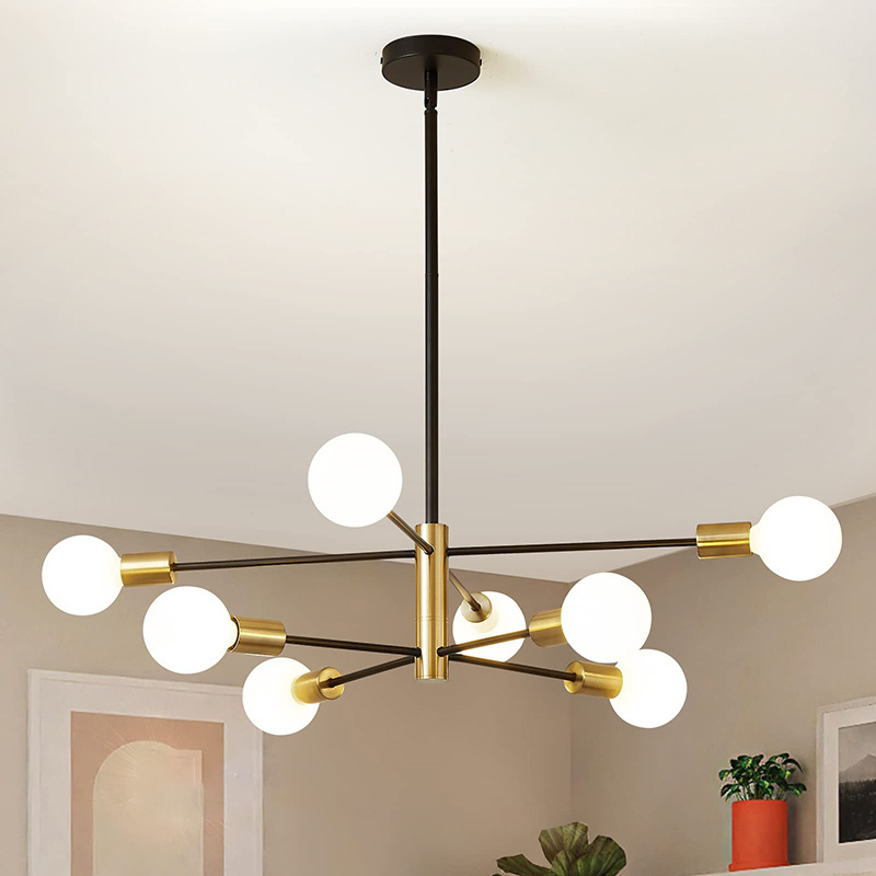 Modern Height Adjustable Industrial Semi Flush Mount Mid Century Chandelier Pendant Light for Kitchen Island Living Room