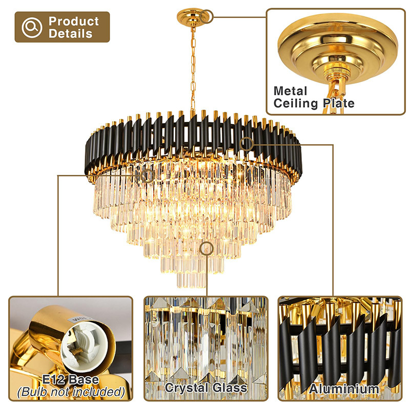 Modern Luxury Round Crystal Hanging Chandeliers Pendant Lights Lamp Fixture for Dining Living Room Kitchen Entryway Hotel