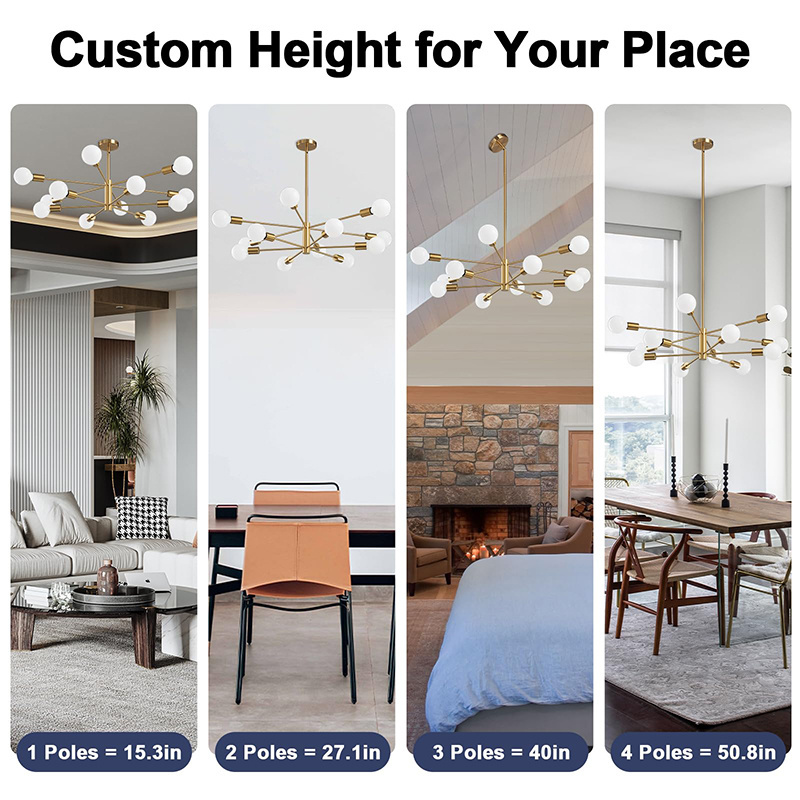 Modern Height Adjustable Industrial Semi Flush Mount Mid Century Chandelier Pendant Light for Kitchen Island Living Room