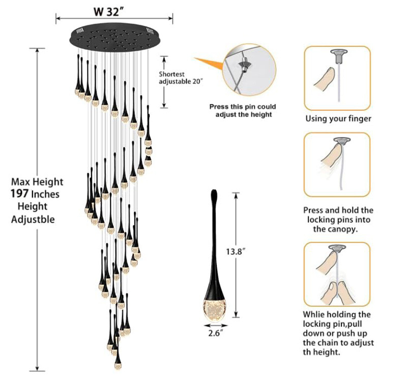 Modern Luxury Crystal Spiral Staircase LED Big Ceiling Chandelier Pendant Lights Lamp Fixture for Foyer Entrance Stairs