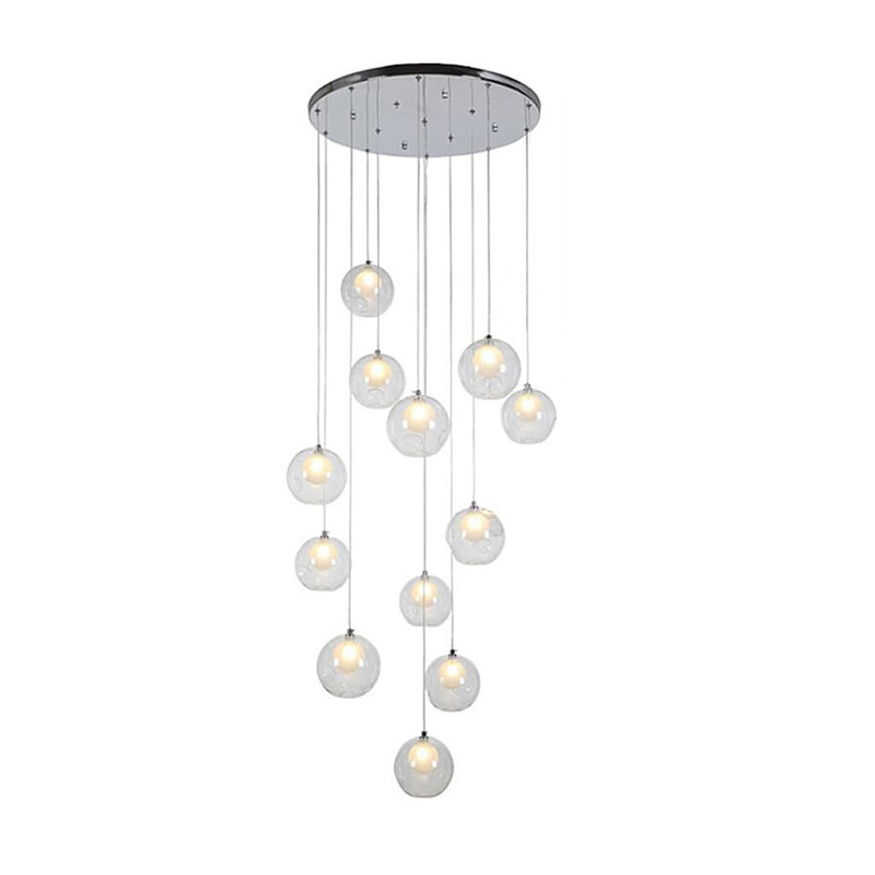 Modern Hanging Flush Mount Globe Raindrop Crystal Balls Ceiling LED Chandeliers Pendant Lights Lamp for Staircase Foyer Entryway