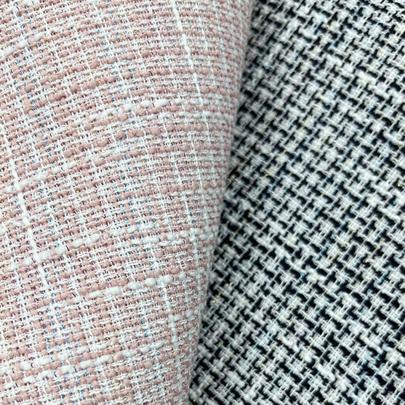 Fabric wholesale canada olefin poly tweed fabric tweed single strip check woollen fabric