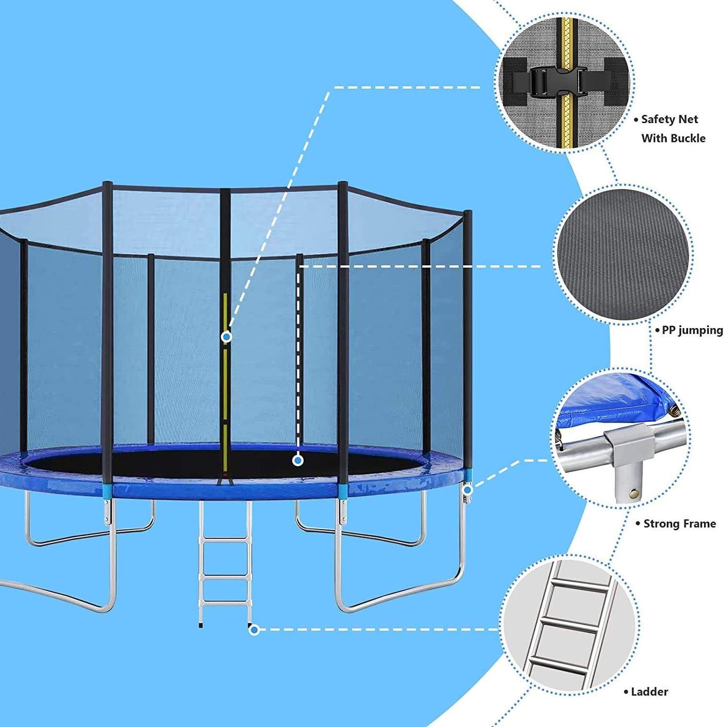 Manufacturer Adult Fitness Equipment 10ft 16ft Enclosures Round Kids Trampoline Outdoor With Safety Net