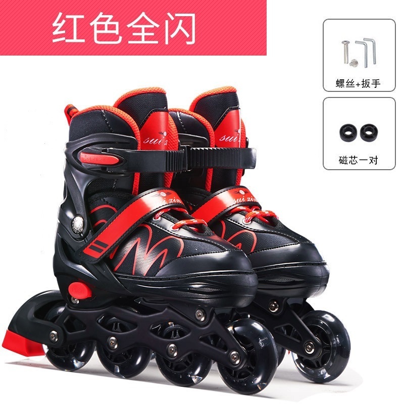 Hot Adjustable 4 Flashing Pu Wheels Roller Inline Skates Shoes For Children