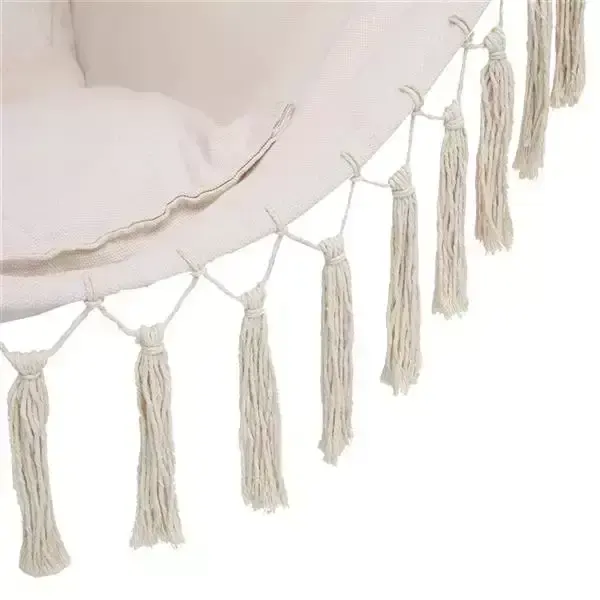 Indoor Outdoor White Tassel Hammock Soft Woven Hammock Chair Swing  with Bohemian Tassels