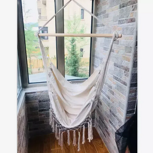 Indoor Outdoor White Tassel Hammock Soft Woven Hammock Chair Swing  with Bohemian Tassels