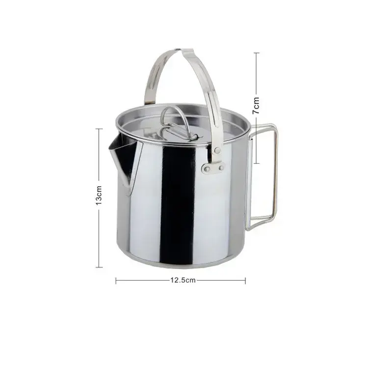 1.2L Camping Coffee Teapot Hanging Pot Outdoor Portable Folding Stainless Steel Cookware Kettle