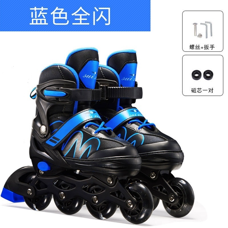 Hot Adjustable 4 Flashing Pu Wheels Roller Inline Skates Shoes For Children