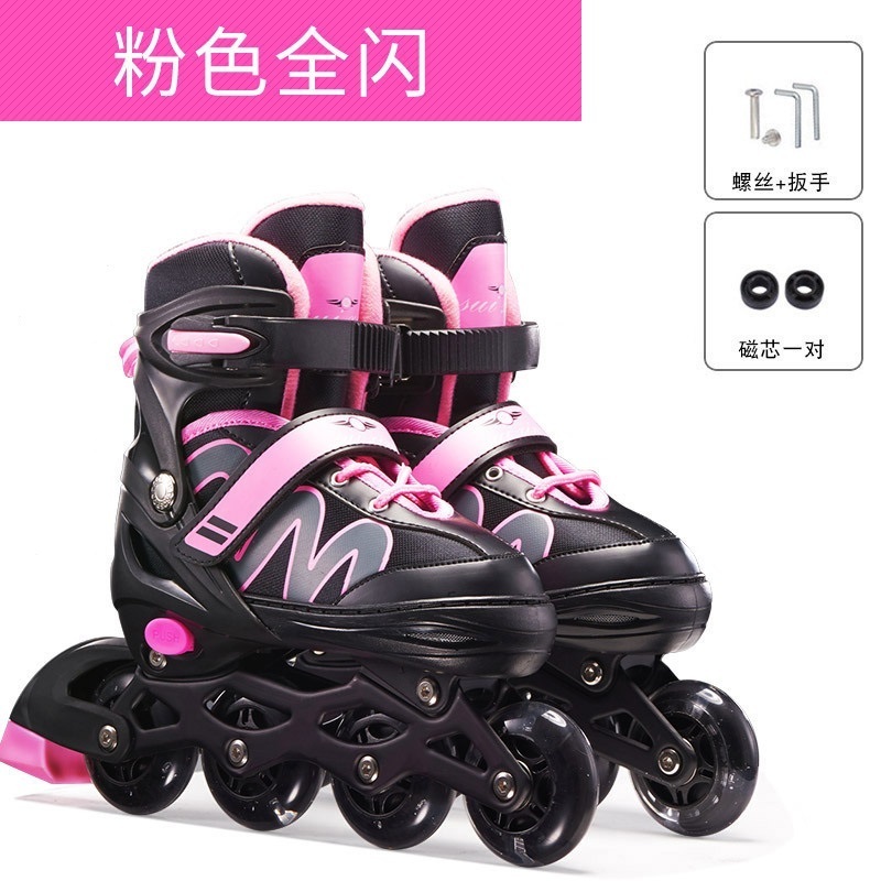 Hot Adjustable 4 Flashing Pu Wheels Roller Inline Skates Shoes For Children