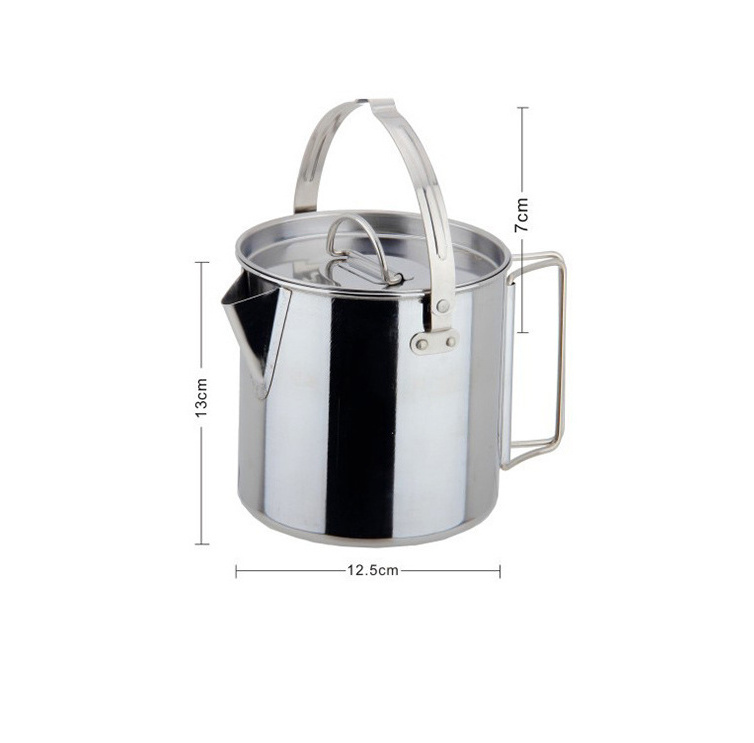 Outdoor Folding Camping Hanging Portable Pot Coffee Pot 1.2L Stainless Steel Portable Kettle