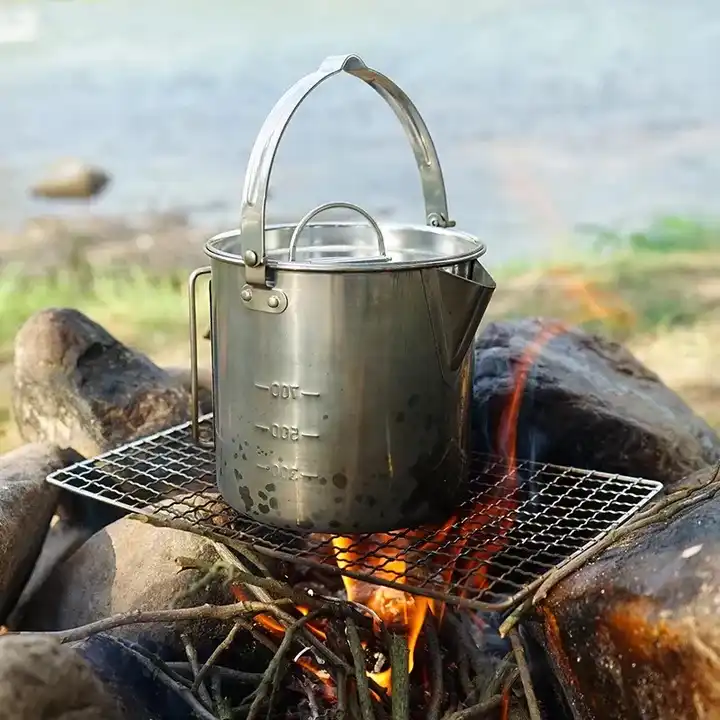 Outdoor Folding Camping Hanging Portable Pot Coffee Pot 1.2L Stainless Steel Portable Kettle