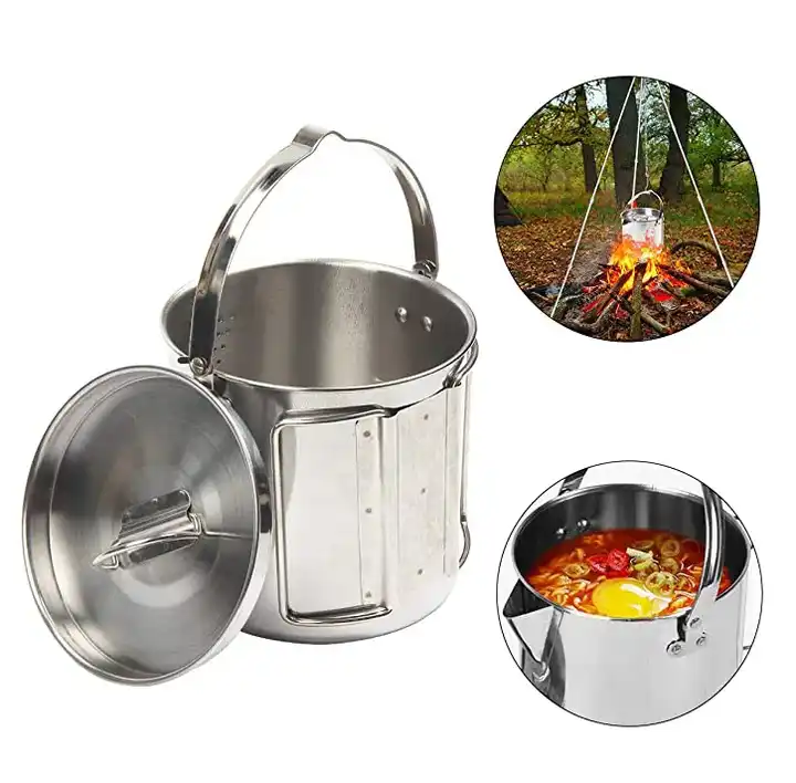 Outdoor Folding Camping Hanging Portable Pot Coffee Pot 1.2L Stainless Steel Portable Kettle