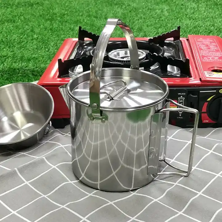 Outdoor Folding Camping Hanging Portable Pot Coffee Pot 1.2L Stainless Steel Portable Kettle