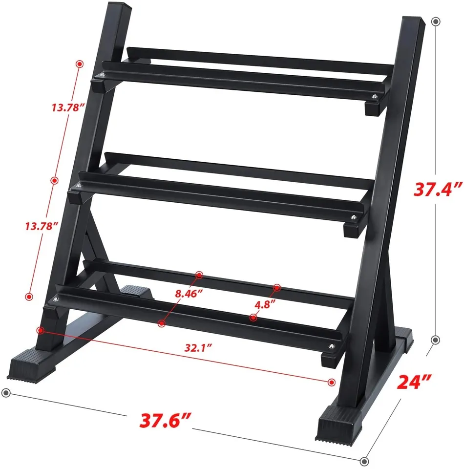 Customize 3 Tier Dumbbell Rack with Hex Hexagon 10 Pairs Vinyl Dumbbell Set