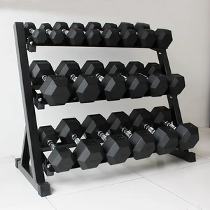 Customize 3 Tier Dumbbell Rack with Hex Hexagon 10 Pairs Vinyl Dumbbell Set