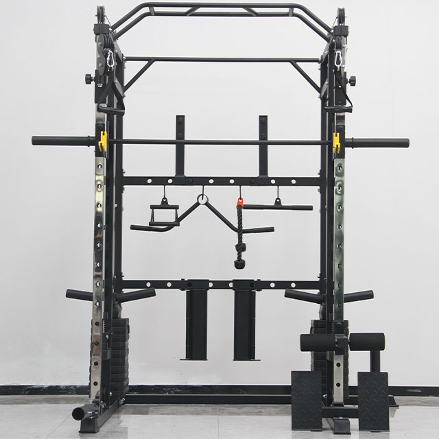 Multifunction Smith machine Power Cage with Smith Bar and Two LAT Pull-Down Systems and Cable Crossover Machine for Home Gym