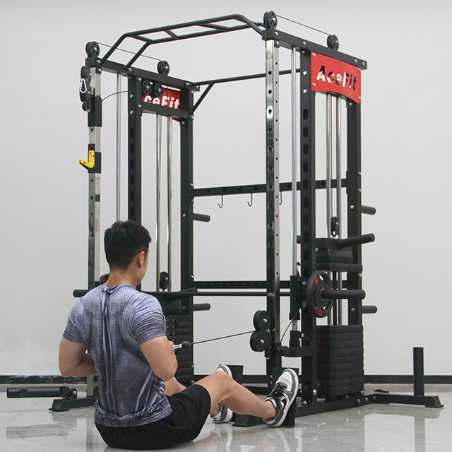 Multifunction Smith machine Power Cage with Smith Bar and Two LAT Pull-Down Systems and Cable Crossover Machine for Home Gym