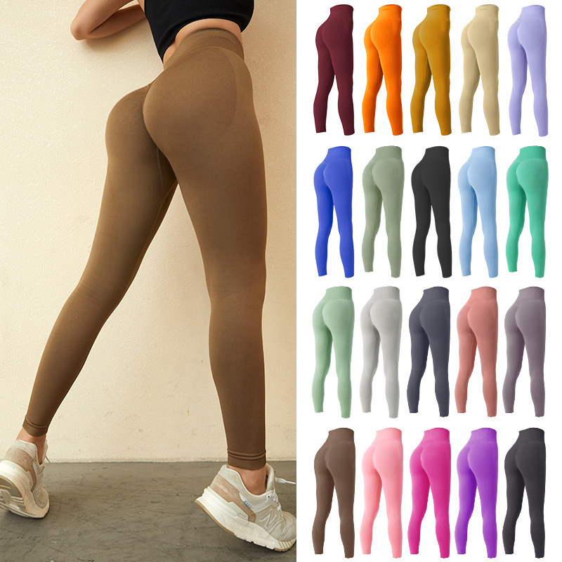 Wholesale Custom Solid Color Leggings High Waisted Fitness Pants Female Peach Naked Skinny Lifting Sports Yoga Pants For Women