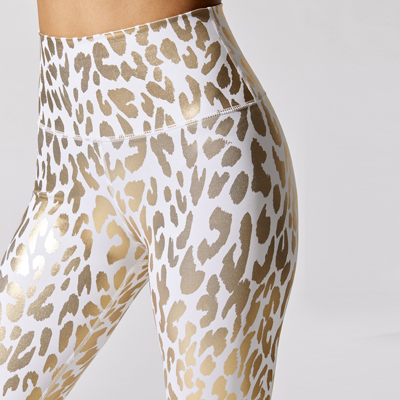 Leopard print bright color sexy exercise yoga pants women stretch fitness tights breathable quick-drying high-waisted leggings