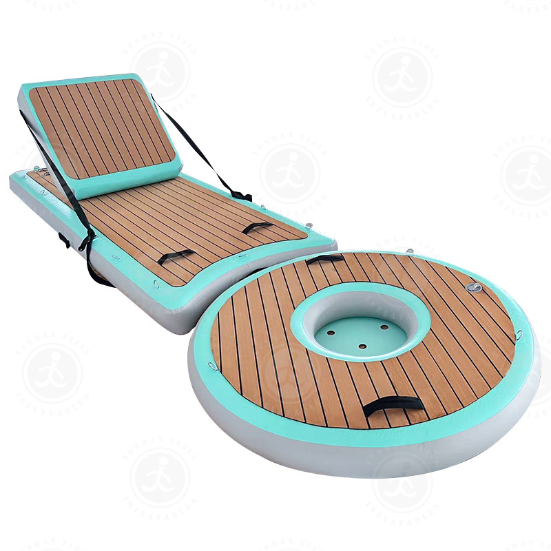 Water Bar Inflatable Floating Island Bed Inflatable Lounge Couch with Circular Floating Table