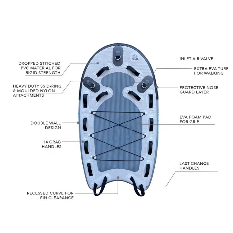 EJIA portable marine water rescue tool heavy duty lifeguard inflatable jet ski surf rescue sled board with eva teak