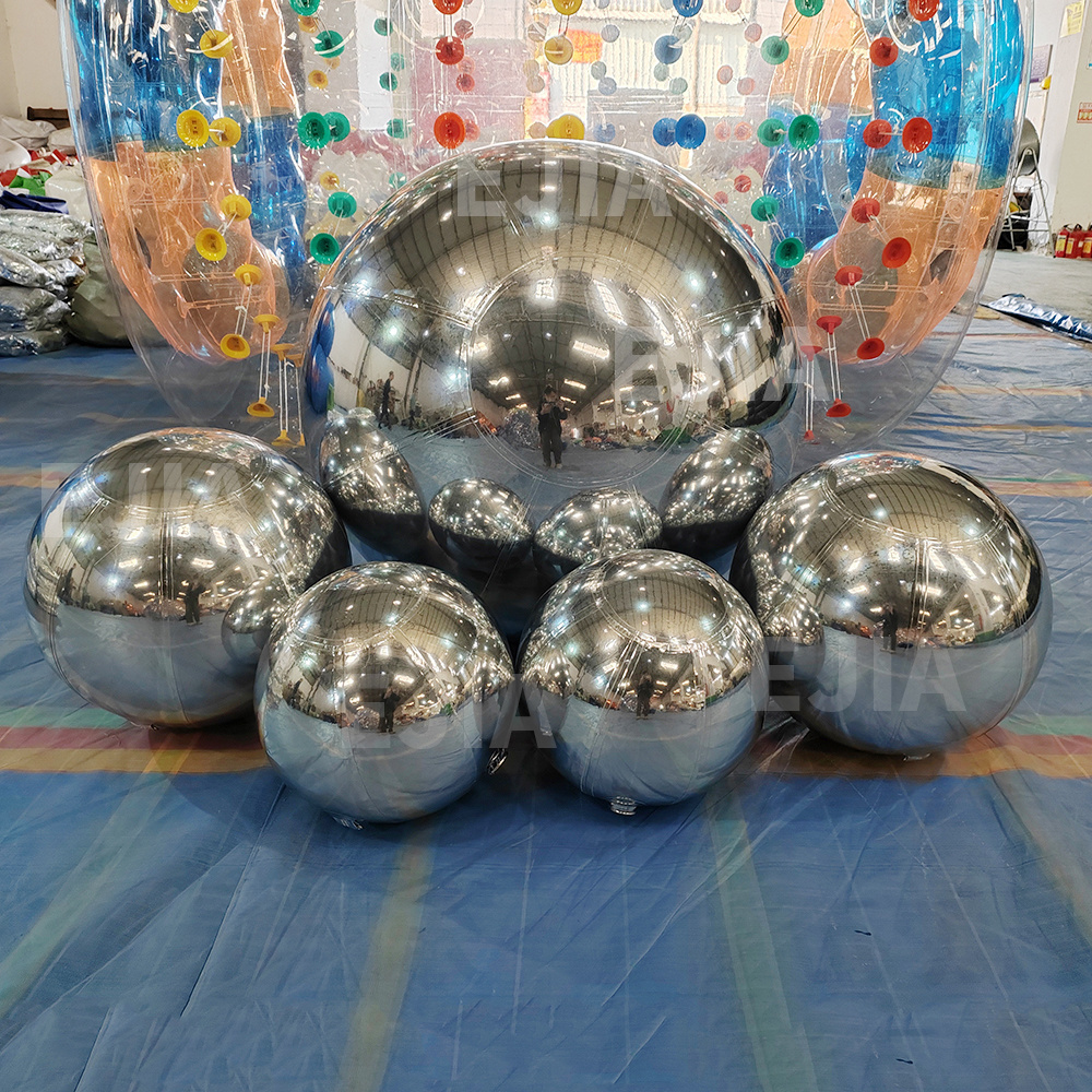 Large Balloon Pvc Shiny  Inflatable Sphere Disco Ball Reflection Christmas Giant Inflatable Silver Mirror Ball