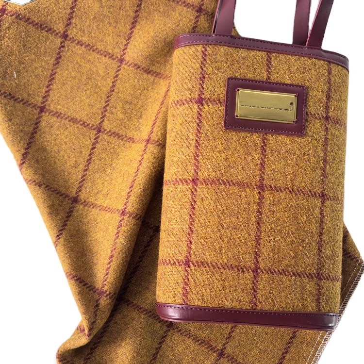 New inventory tweed fabric plaid winter jacket and bag clothing fabric