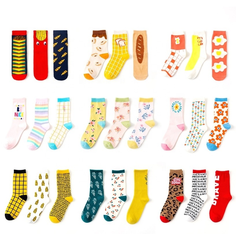 Funny cute Fruit food animal sock for women Bulk wholesale custom premium cotton socks women