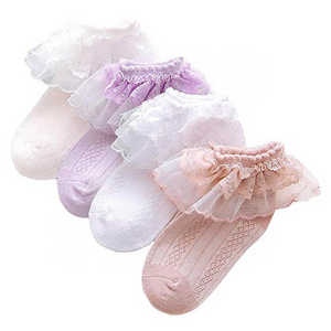 Baby Girl Cotton Pointelle Ruffled Lace Ankle Socks kids socks