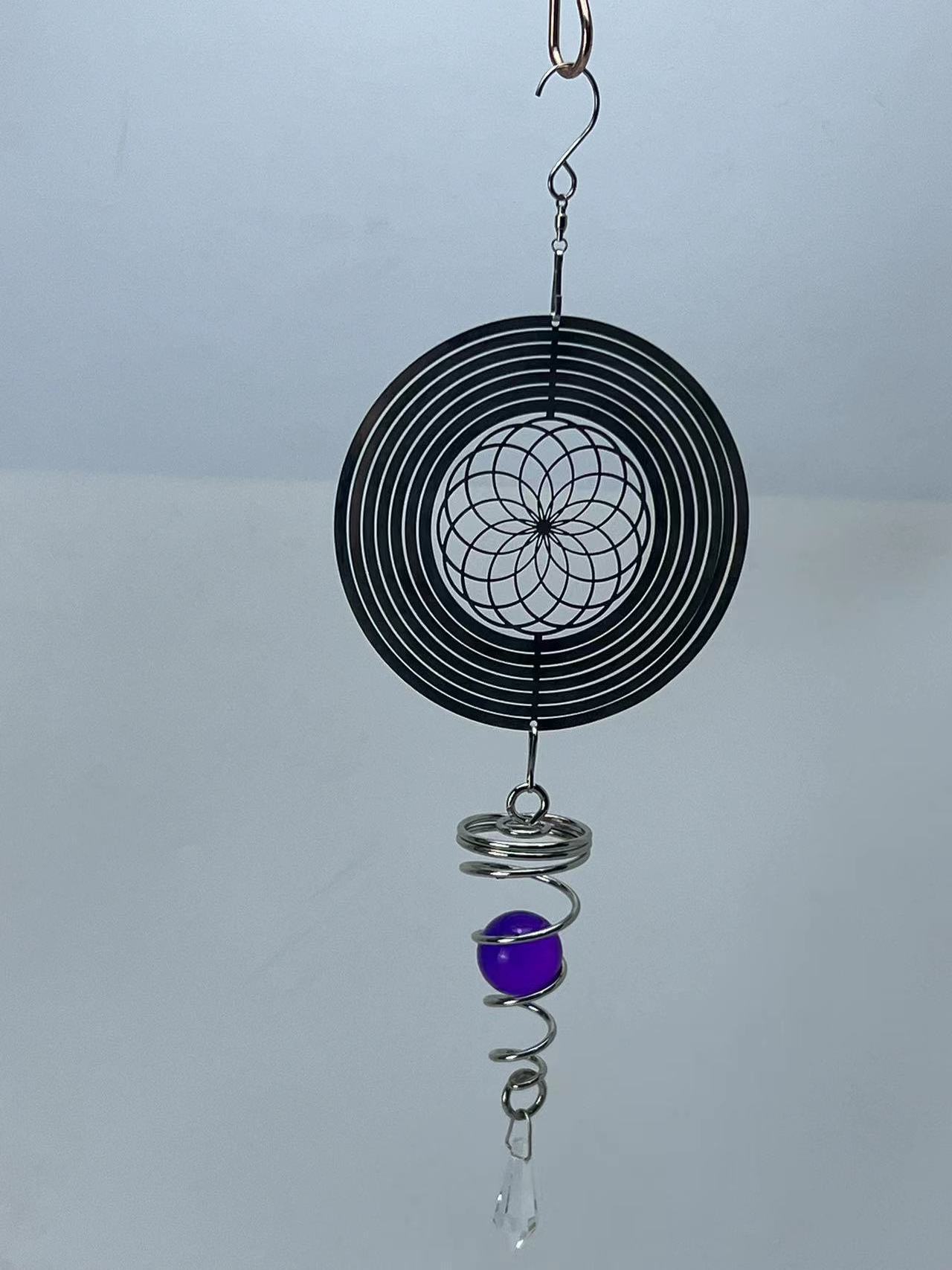 Stainless Steel Laser Money Bell Sympathy Wind Chimes With Tree Of Life Hanging Wind Spinner With Spiral Tail Metal Crafts