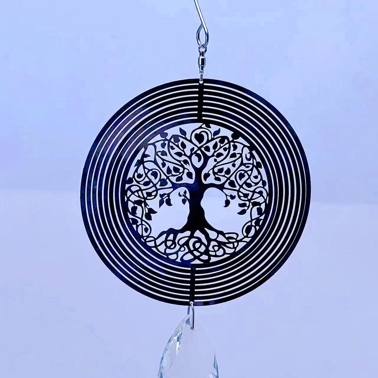 Stainless Steel Laser Money Bell Sympathy Wind Chimes With Tree Of Life Hanging Wind Spinner With Spiral Tail Metal Crafts