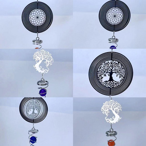 Stainless Steel Laser Money Bell Sympathy Wind Chimes With Tree Of Life Hanging Wind Spinner With Spiral Tail Metal Crafts