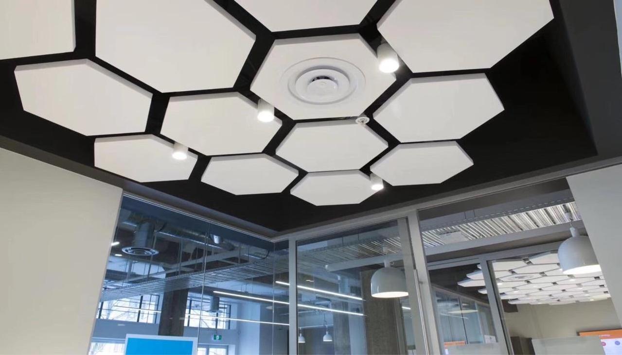 Suspended board hexagon fiberglass acoustic ceiling cloud false ceiling