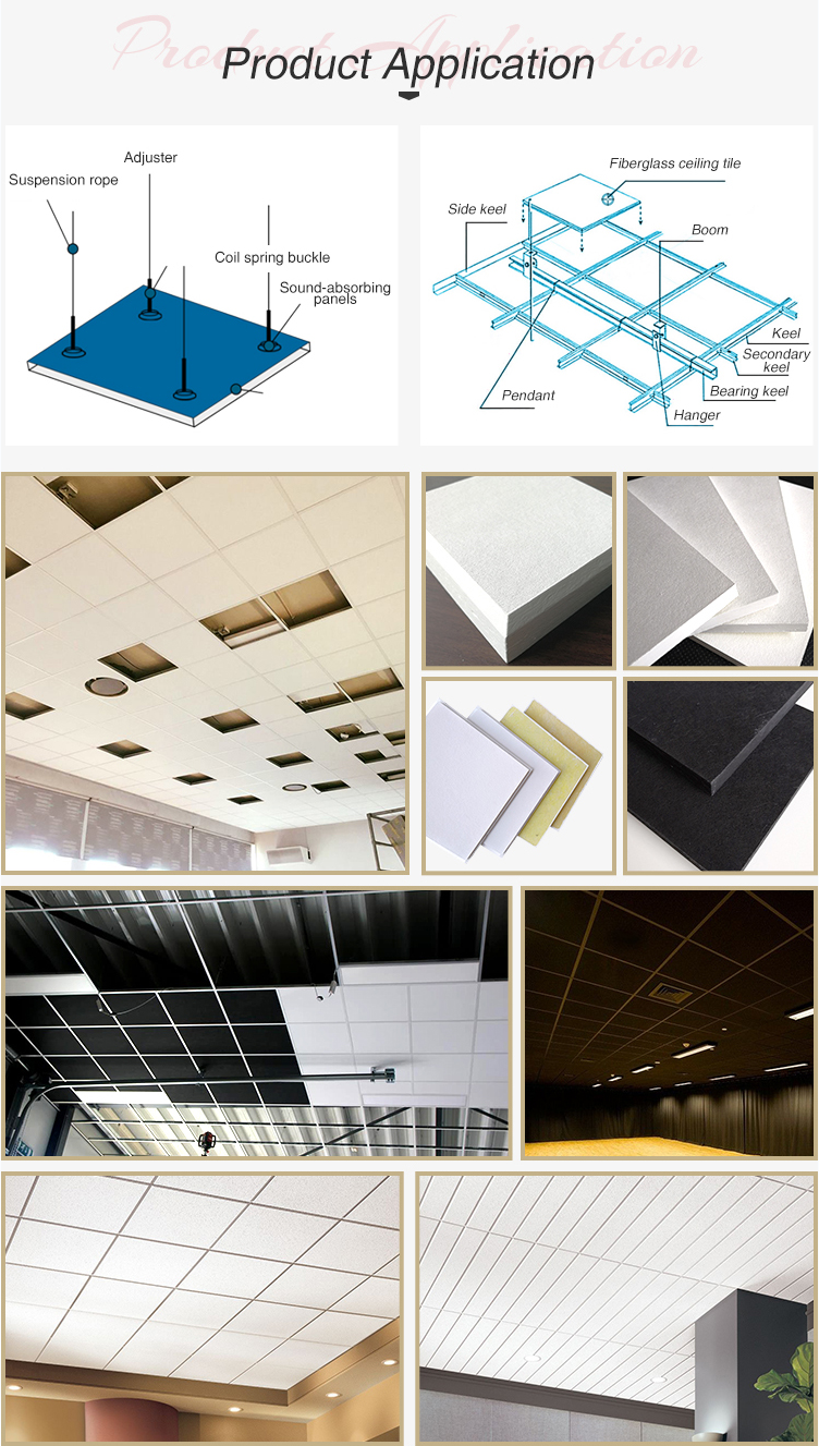 Lightweight fireproof fiber glass panels sound deadening ceiling tiles