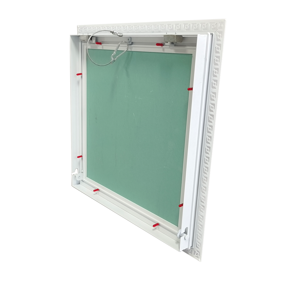 Drywall access panel with perforated frame push open