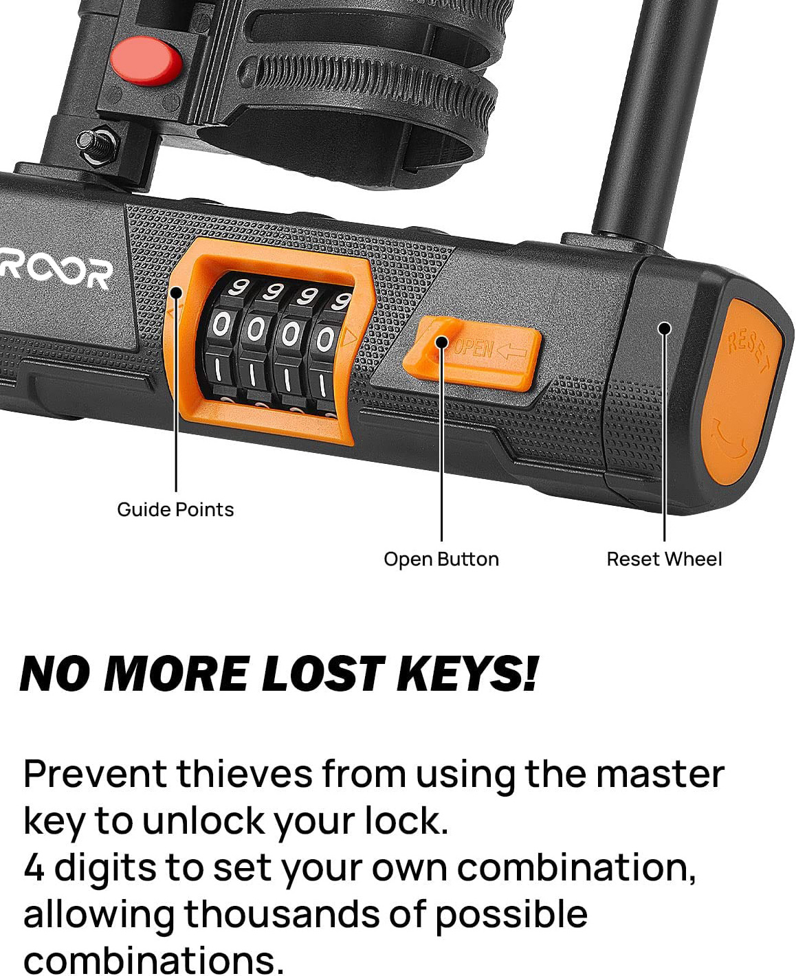 GYROOR Security Cycling Lock Motorcycle Electric Bike 4-Digit Combination Anti-theft Password U Lock Bicycle locks of metal