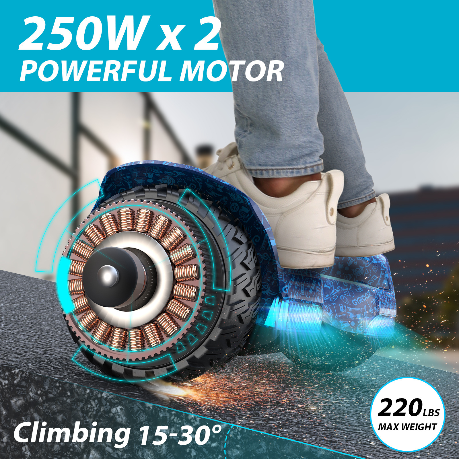 Gyroor Popular Blue tooth 6.5 Inch Battery Electric Scooter Hoverboard