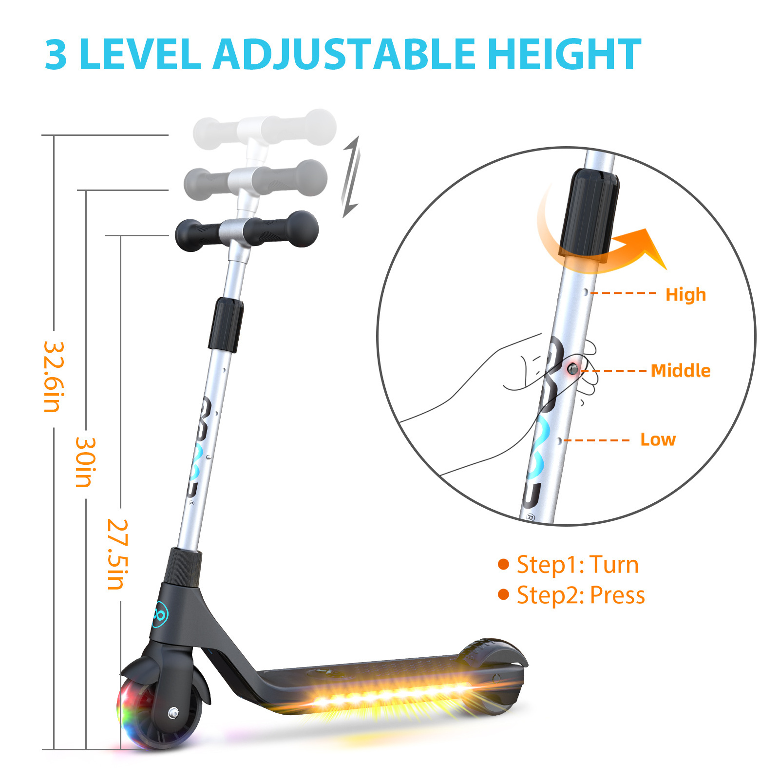 Gyroor New design Kids scooter kick Cool side LED lights electric scooter 2 wheels electric scooter for kids children