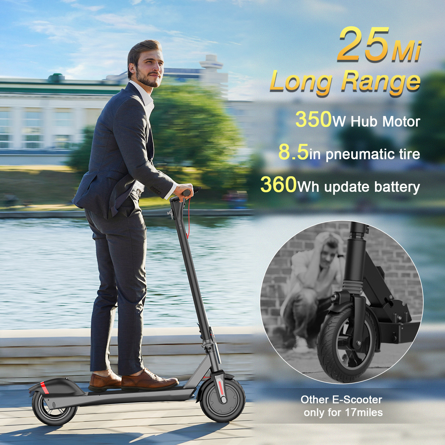 Gyroor 36V 8.5 Inch HR9 350w Off Road Fast Folding E Electric Scooters For Adults