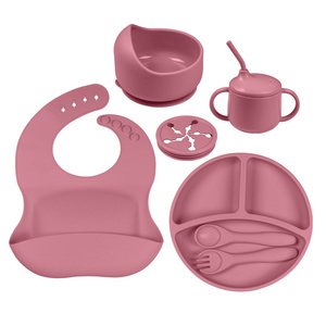 Wholesale Silicone Baby Feeding Supplies Set Kids' Silicone Dinnerware Set Silicone Children'S Tableware Set