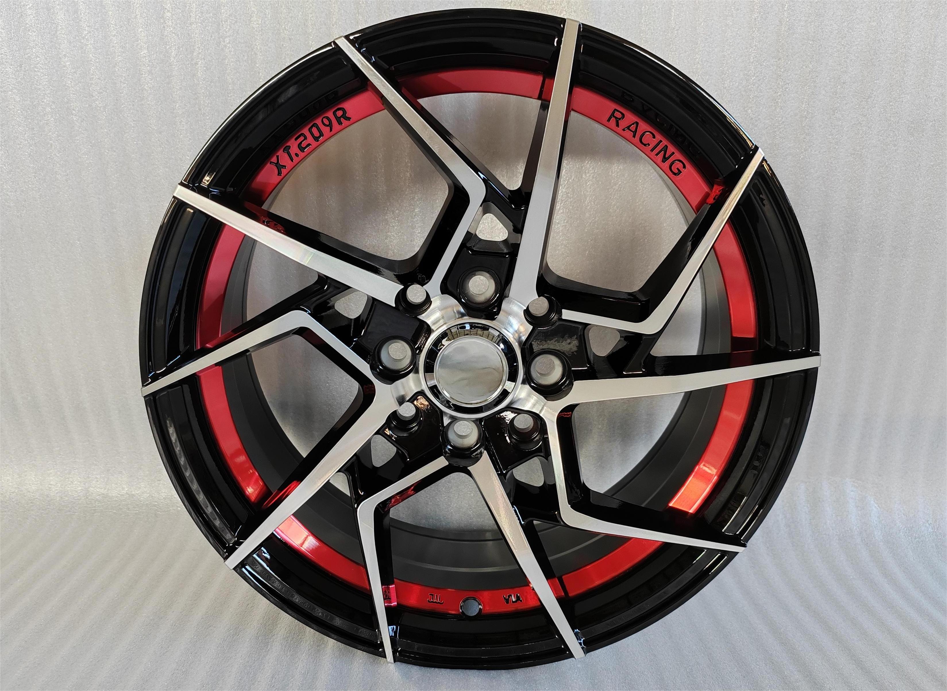 15inch Popular 4*100/114.3 Racing Aluminium  Alloy Rims with Red inner ring R15x6.5 inch Mags Wholesale Huge Stock Alloy Wheels