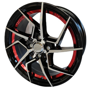 15inch Popular 4*100/114.3 Racing Aluminium  Alloy Rims with Red inner ring R15x6.5 inch Mags Wholesale Huge Stock Alloy Wheels