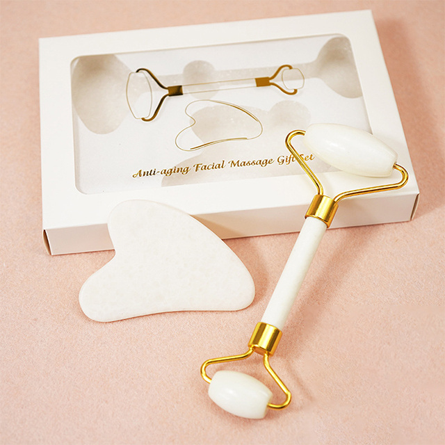 Wholesale Price Facial Roller White Gua Sha Guasha Tool Jade Roller Gua Sha Roller Set For Face