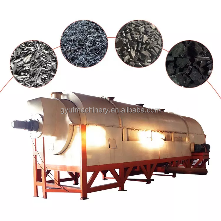 briquette cotton stalk carbon making coconut shell sawdust kiln rotary carbonization furnace